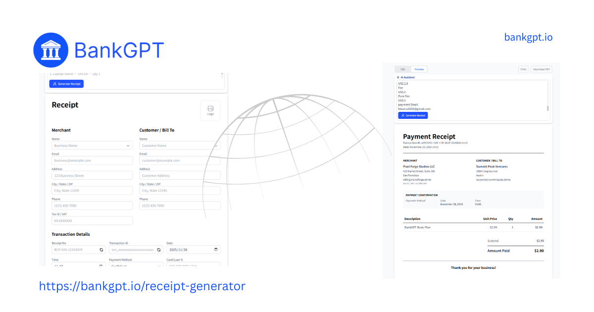 BankGPT AI Receipt Generator: The Ultimate Solution for Instant, Accurate Receipts
