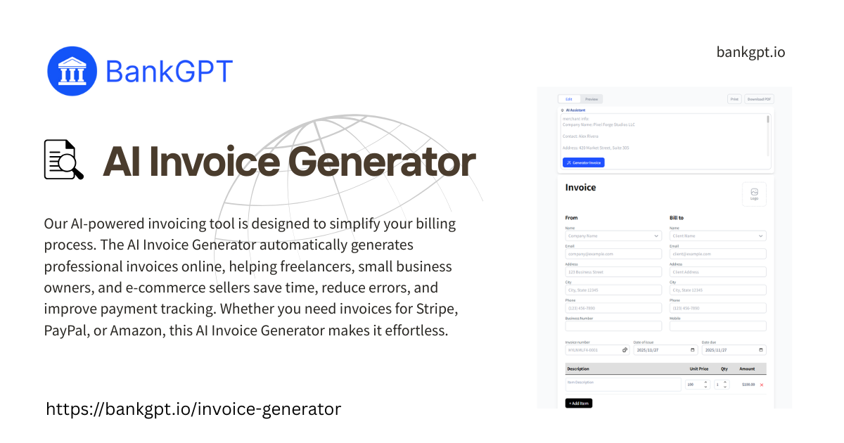 How to Generate Invoice from amazon & shopify on BankGPT quickly