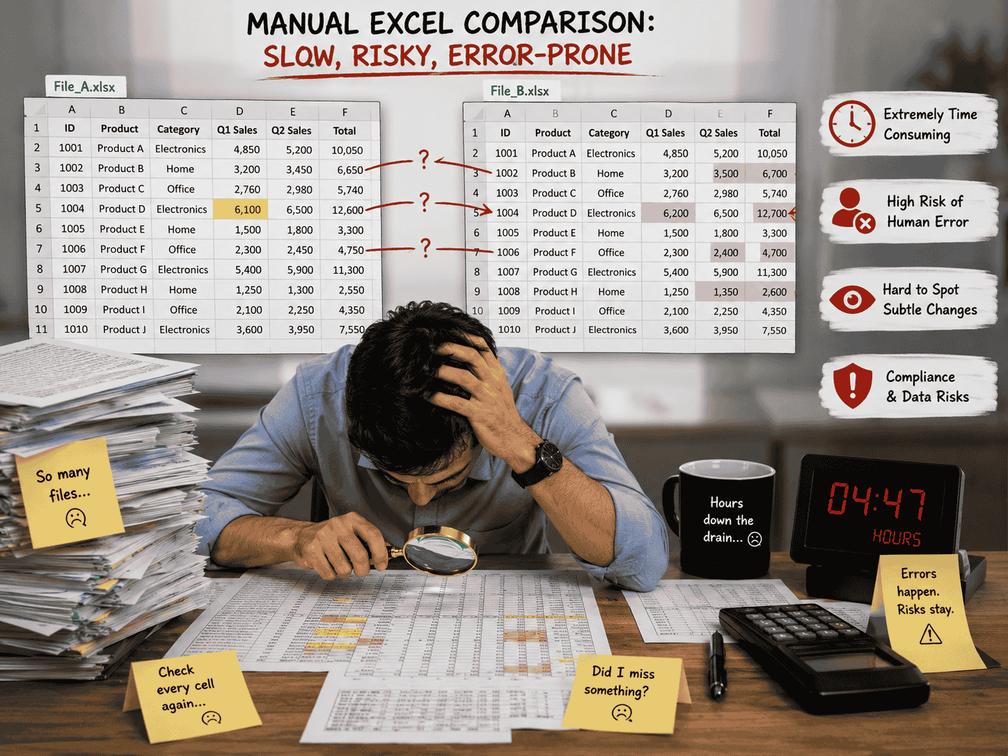 Pain points of manual Excel comparison